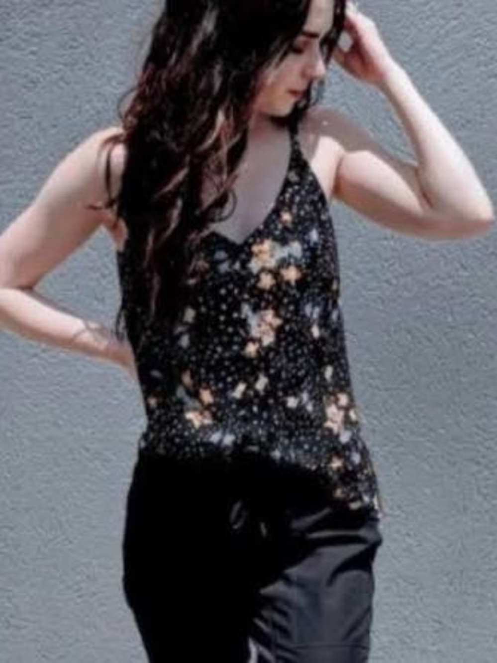 CAbi Cluster Cami Black Floral V-Neck Spaghetti-Strap Cami